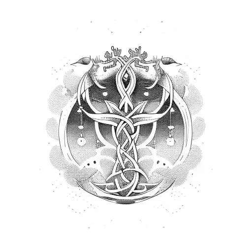 yggdrasil with viking theme and symbols sleeve tattoo design idea