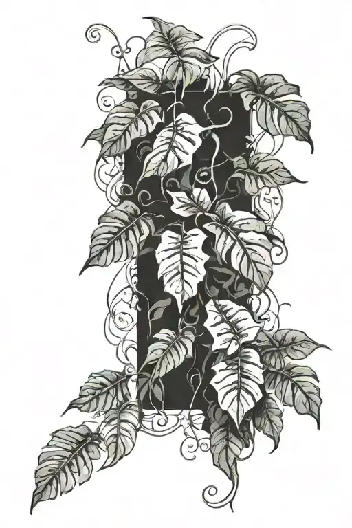 philodendron vine wrapping hip coverup house plant  tattoo design idea