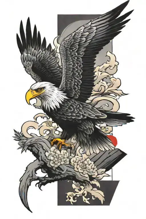 bird eagle standing japanese theme sleeve tattoo design idea