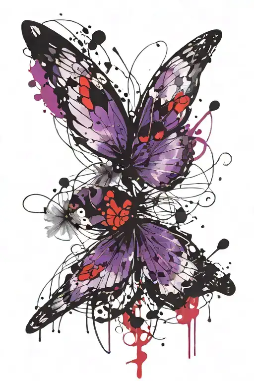 transparent butterfly flying purple and black tattoo design idea