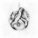 galaxy, ocean, peace, and dog paw all in a music note tattoo design idea