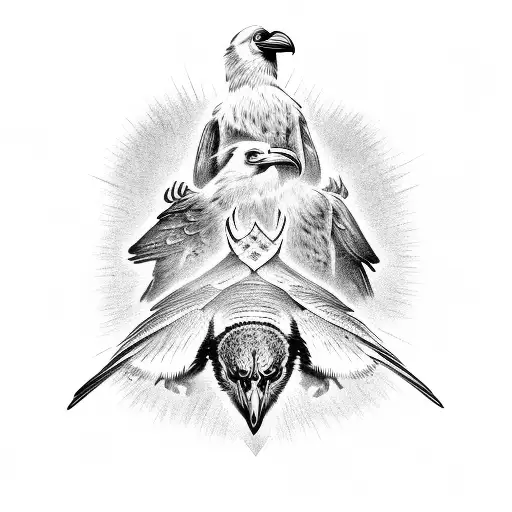 Odin's ravens, Huginn and Muninn, in flight tattoo design idea
