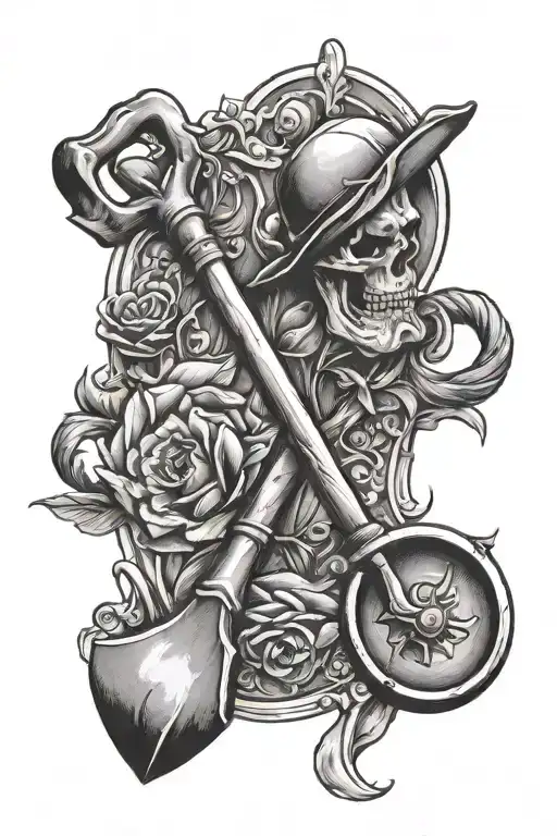 shovel and a walking stick  tattoo design idea