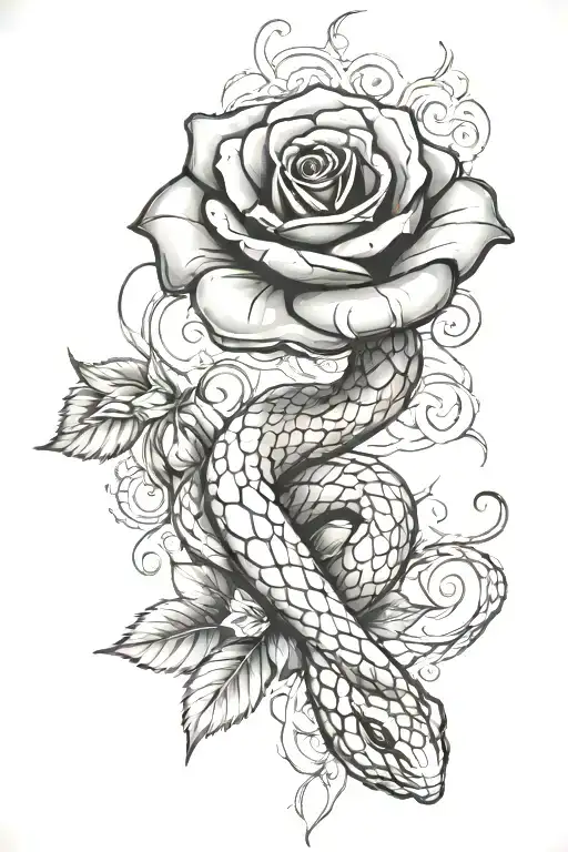 snake rose magic tattoo design idea