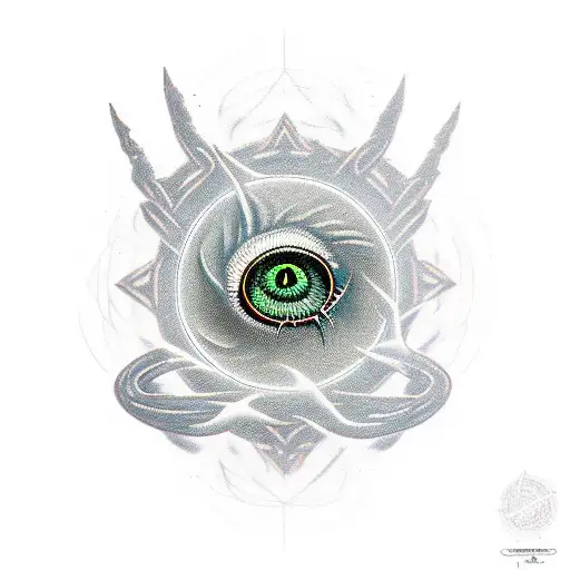 Guitar with the radioactive sign, a demon eye and a dragon eye tattoo design idea