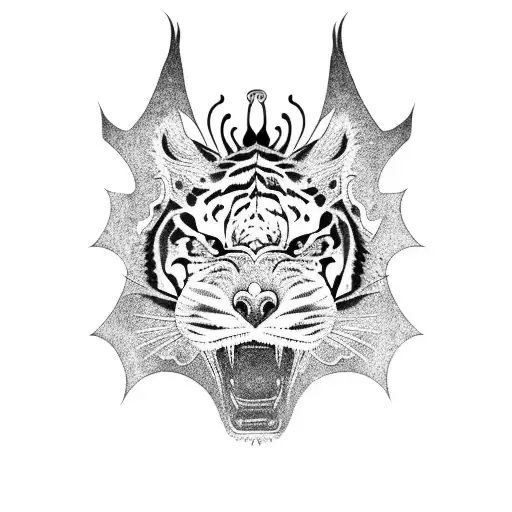 dragon with tiger oriental in vertical tattoo design idea