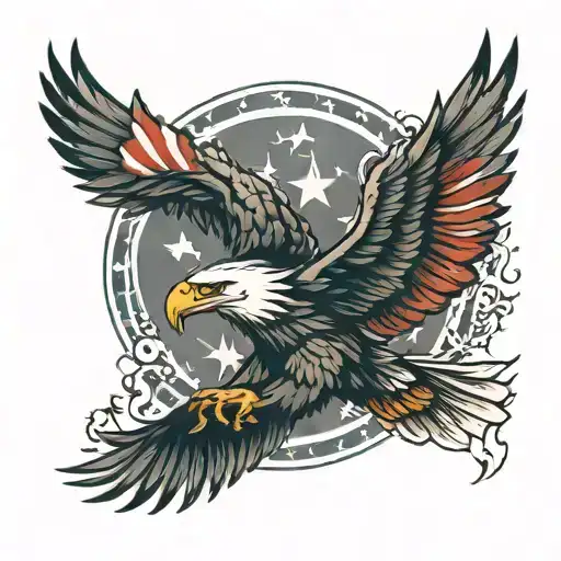 eagle with fire and usa flag tattoo design idea