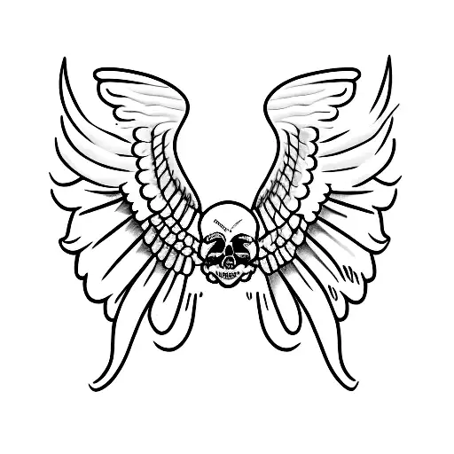 Skull, angel wing, blue jay, German bullet, typewriter, tattoo design idea