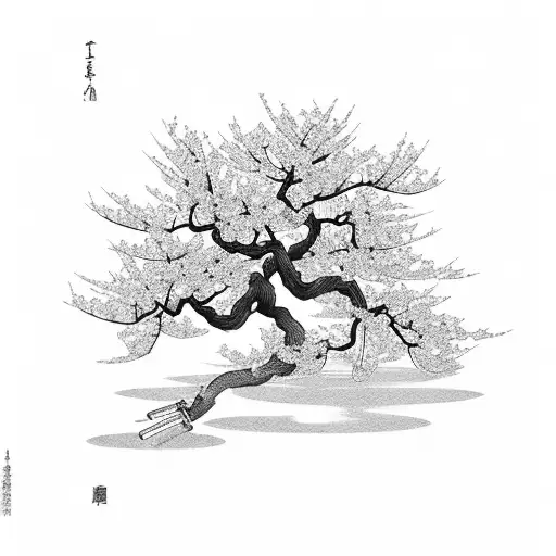 Japanese cherry blossom tree with gym equipment as branches tattoo design idea