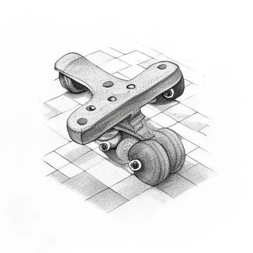 Skateboard wheels rolling over a brick wall tattoo design idea