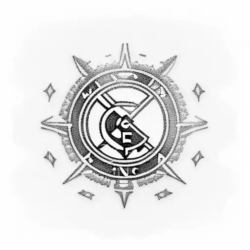 A blackwork tattoo design of the Santiago Bernabéu stadium with a subtle hint of rosas incorporated into the architecture tattoo design idea