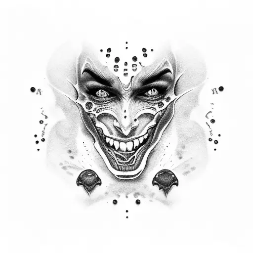 Dracula canines and sultry lips dripping blood with dotwork tattoo design idea