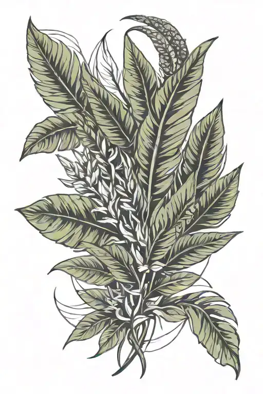 Hawaiian ginger bird of paradise noni fern plant intertwined tattoo design idea