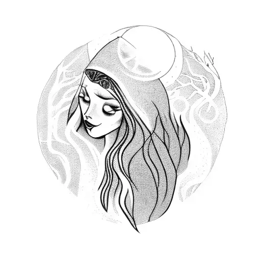 A mystical witch performing a moonlit dance in a forest tattoo design idea