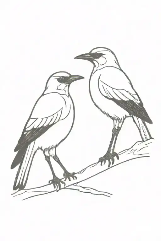 pair of magpie outlines  standing side by side tattoo design idea