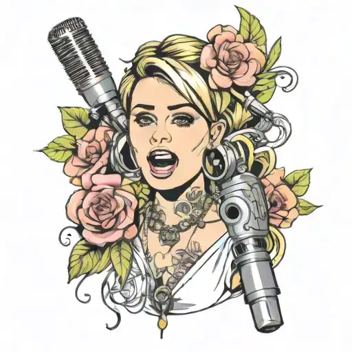 music microphone singer flowers miley cyrus tattoo design idea