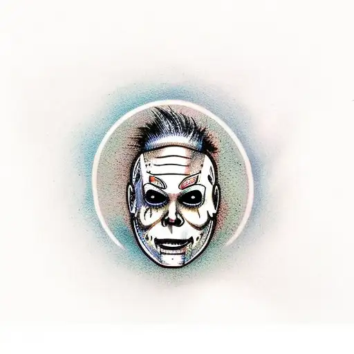 Michael Myers original face with a knife in a hand tattoo design idea