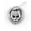 Michael Myers original face with a knife in a hand tattoo design idea