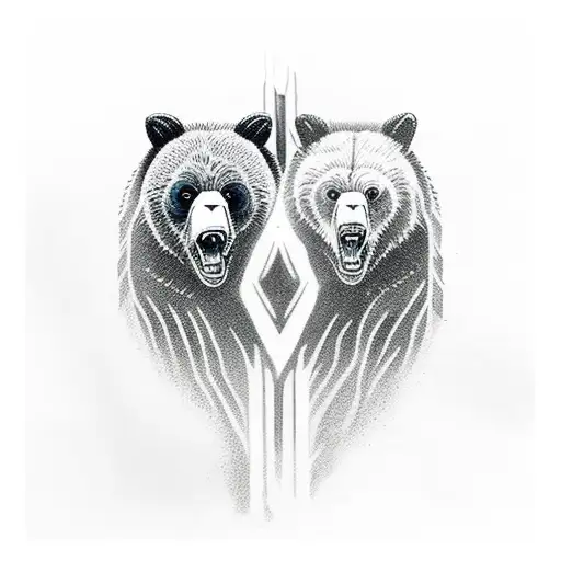A grizzly bear and a panther locked in a mythical battle, representing the clash of Norse and modern demolition tattoo design idea