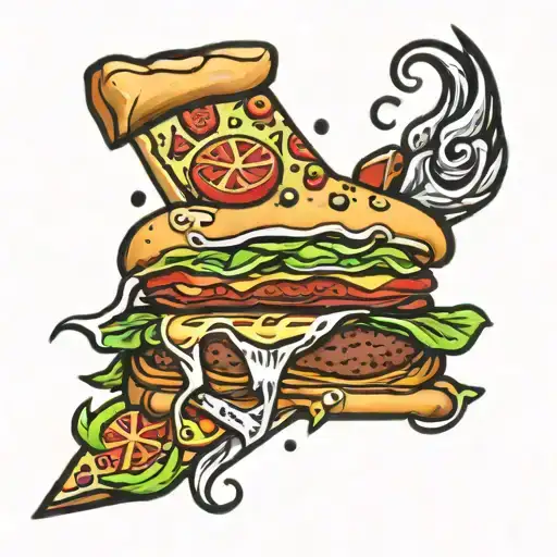 burger pizza slice tattoo design idea