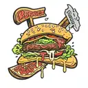 burger pizza slice tattoo design idea