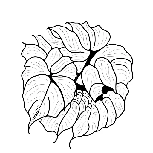 A minimalist tattoo of a monstera deliciosa leaf with a small airplane silhouette incorporated into its design tattoo design idea