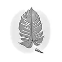 A minimalist tattoo of a monstera deliciosa leaf with a small airplane silhouette incorporated into its design tattoo design idea