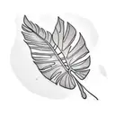 A minimalist tattoo of a monstera deliciosa leaf with a small airplane silhouette incorporated into its design tattoo design idea