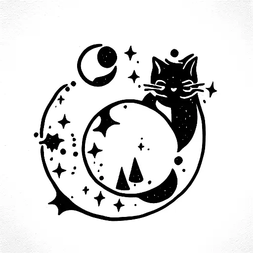 cat in space tattoo design idea