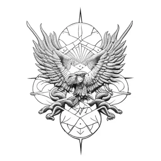 Icarus patch work leg sleeve with hermes tident pieced in tattoo design idea