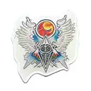 Icarus patch work leg sleeve with hermes tident pieced in tattoo design idea