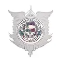 Icarus patch work leg sleeve with hermes tident pieced in tattoo design idea