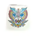 Icarus patch work leg sleeve with hermes tident pieced in tattoo design idea