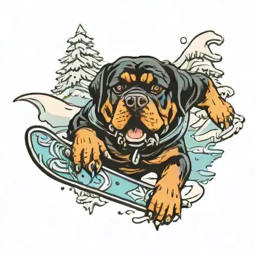 rottweiler snowboarding  tattoo design idea