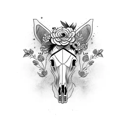 horse skull with flowers tattoo design idea