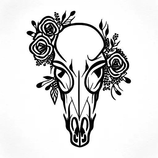 horse skull with flowers tattoo design idea