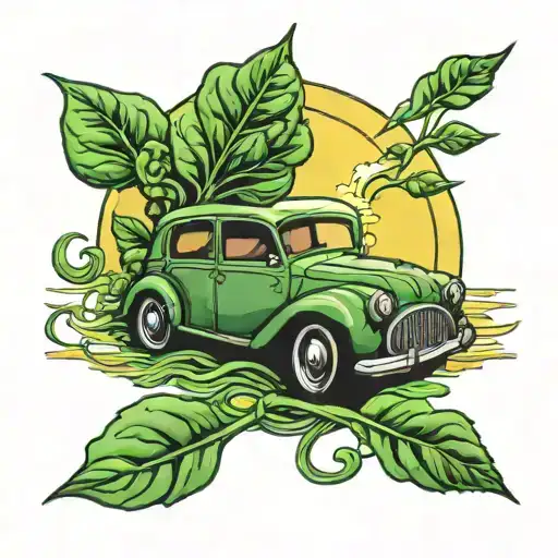 car driving on spinach near the sun tattoo design idea