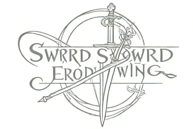 minimalist sword crossing "i have no enemies" written tattoo design idea