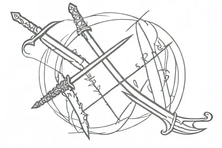 sword crossing word "enemies" tattoo design idea