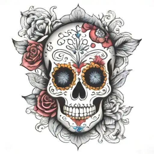 sugar skull with  mandala tattoo design idea