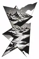 skiing slope surrounded by towering mountains tattoo design idea