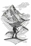 skiing slope surrounded by towering mountains tattoo design idea