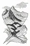 skiing slope surrounded by towering mountains tattoo design idea