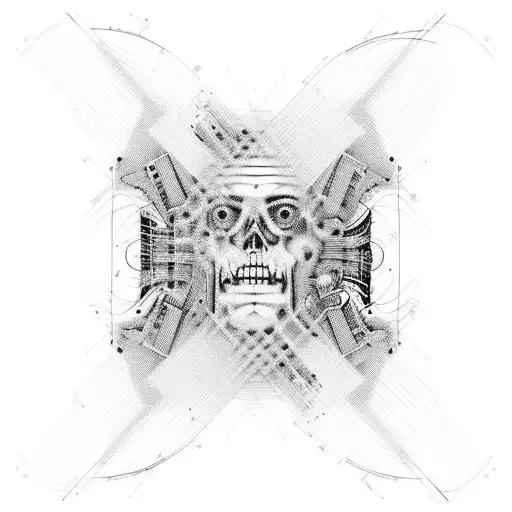 Guitarist surrounded by chaotic sound waves. tattoo design idea