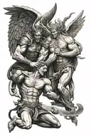 angels and demons fighting tattoo design idea