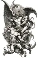 angels and demons fighting tattoo design idea