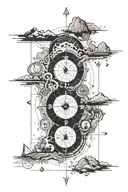 Journey map:- a map or a path woth marked milestone starting with dark and challenging symbols like stone and stroms and tattoo design idea