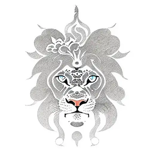 A Japanese-inspired floral pattern with a hidden lion tattoo design idea