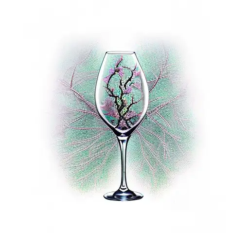 a crystal wine glass with weeping willow branches tattoo design idea