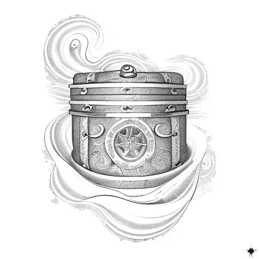 A detailed map of a hidden treasure chest surrounded by swirling waves tattoo design idea